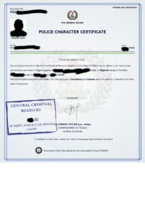 Police Character Certificate for Nigeria (PCC) sample digital copy of Nigeria police clearance certificate
