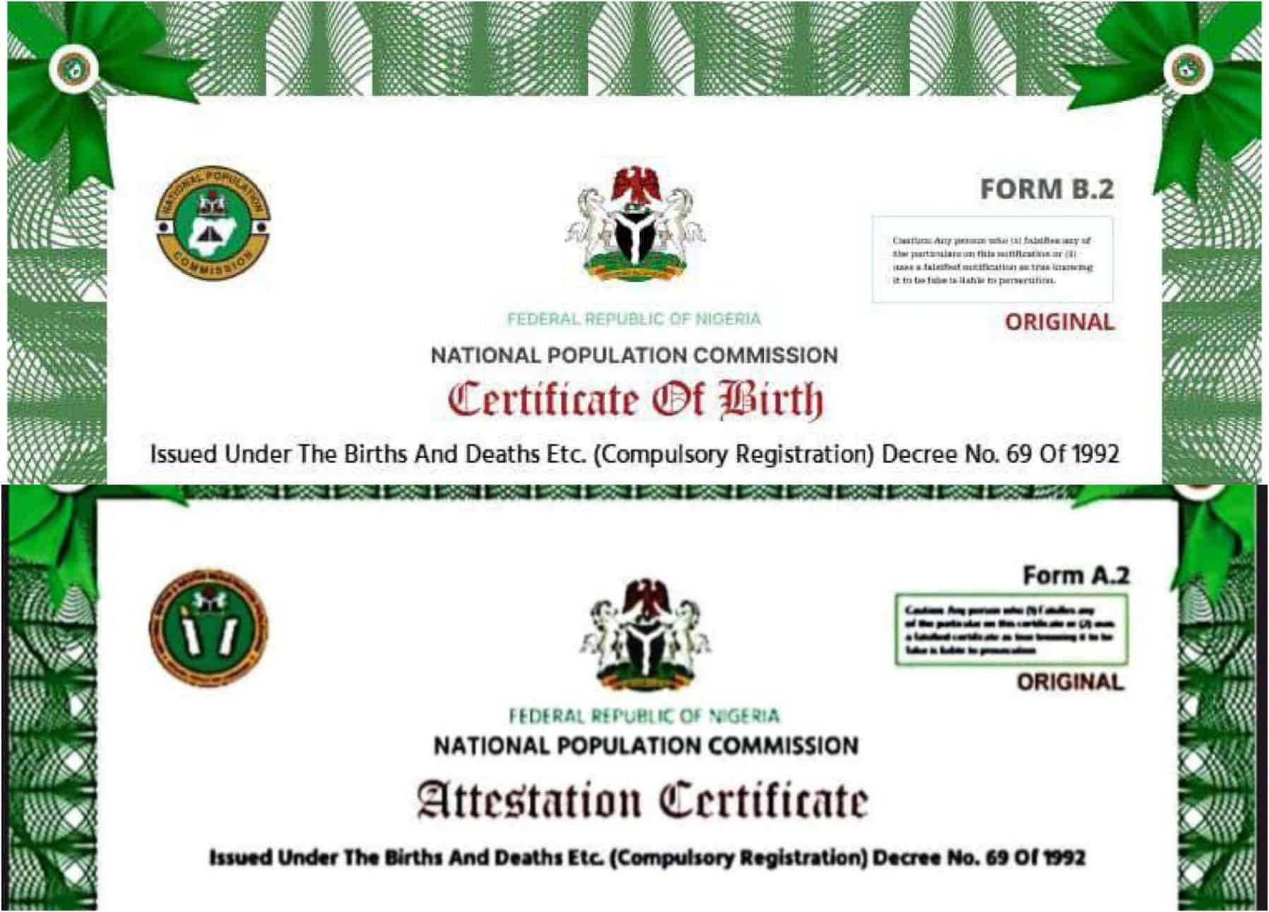 difference between NPC birth attestation certificate and NPC birth certificate in Nigeria for legalization